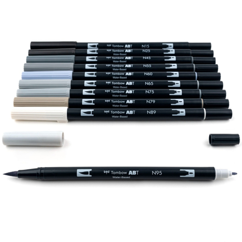 סט 10 טושי מכחול DUAL BRUSH PENS ( grayscale)