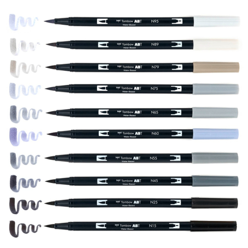 סט 10 טושי מכחול DUAL BRUSH PENS ( grayscale)