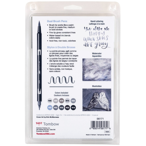 סט 10 טושי מכחול DUAL BRUSH PENS ( grayscale)