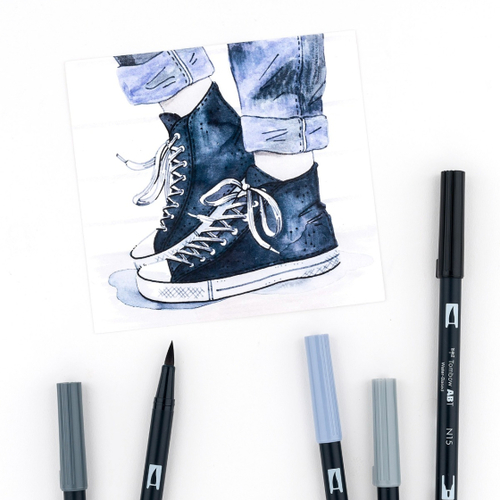 סט 10 טושי מכחול DUAL BRUSH PENS ( grayscale)