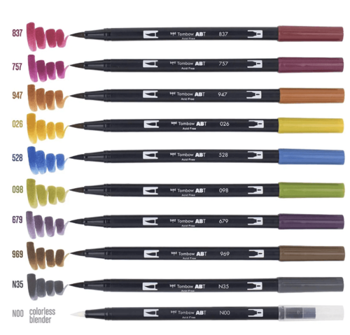 סט 10 טושי מכחול DUAL BRUSH PENS ( MUTED)