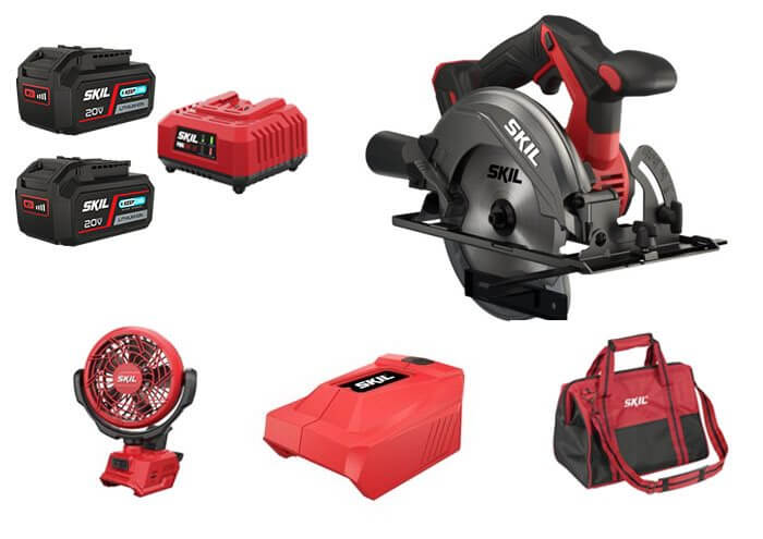מסור עגול מקצועי Brushless + מאוורר נטען + מתאם USB + שתי סוללות 4.0Ah + מטען + תיק נשיאה 
