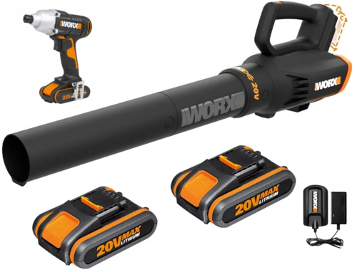 מפוח עלים + מברגת אימפקט כולל 2 סוללות 2AH מבית WORX