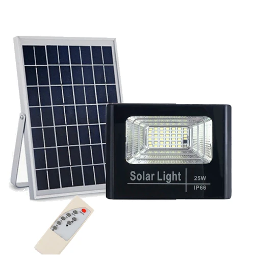 פרוז'קטור לד סולארי 25W | תאורת הצפה עם שלט גוון לבן קר