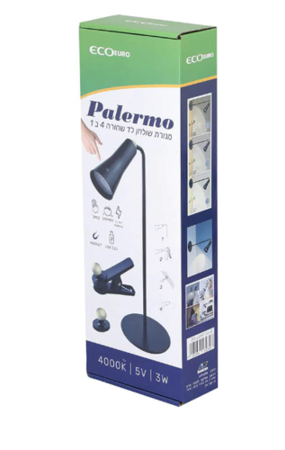 מנורת שולחן PALERMO נטענת 3W עם חיבור USB- שחור