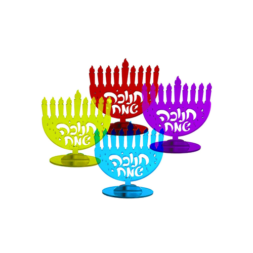 קישוטי שולחן חנוכיה צבעוניים - 4 יח'