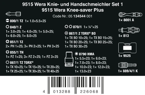 Wera Knee-saver Plus, 40 pieces 05134544001 + פותחן בקבוקים במתנה