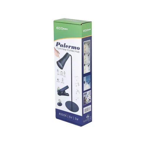 מנורת שולחן PALERMO נטענת 3W עם חיבור USB- שחור/לבן SM-LAMP-5V