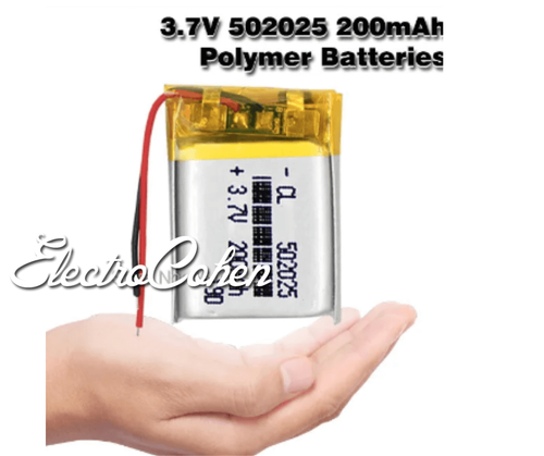 מארז 2 סוללות נטענת 502025 2 חוטים שחור אדום 3.7V