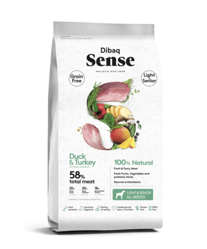 סנס נטול דגנים לייט  סניור ברווז והודו 12 ק״ג Sense