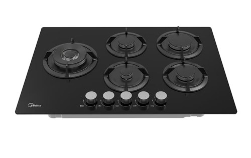 כיריים גז 5 להבות 6738 זכוכית שחורה 75 ס