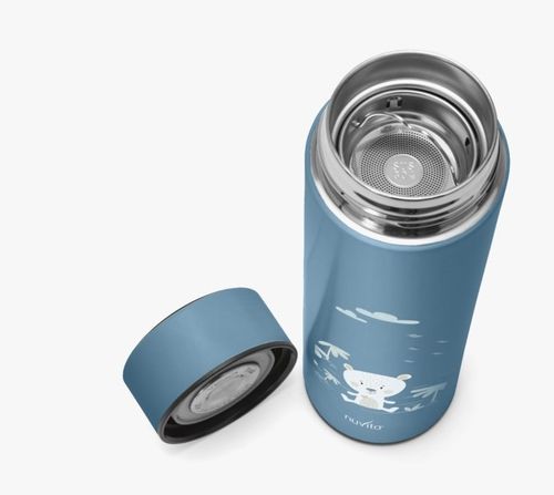 בקבוק / תרמוס טרמי 500 מ''ל עם נעילת וואקום ותצוגת טמפרטורה דיגיטלית - כחול דובי