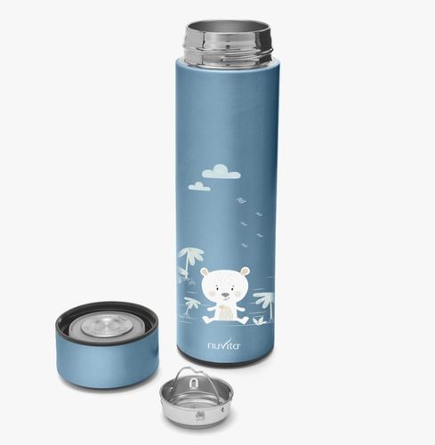 בקבוק / תרמוס טרמי 500 מ''ל עם נעילת וואקום ותצוגת טמפרטורה דיגיטלית - כחול דובי