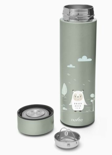 בקבוק / תרמוס טרמי 500 מ''ל עם נעילת וואקום ותצוגת טמפרטורה דיגיטלית - אפרפר ינשוף