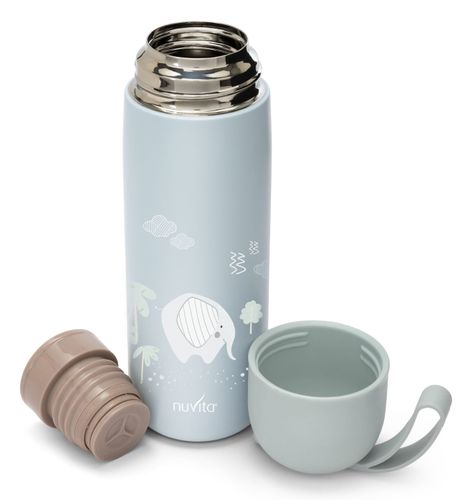 בקבוק/תרמוס טרמי 400 מ''ל עם שסתום לחץ, כוס שתייה ורצועת נשיאה  - אפור שועל