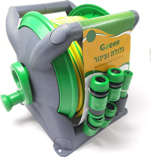 גלגלת עם צינור השקיה 20 מטר + מחברים תוצרת GREEN