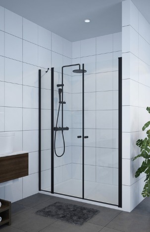 מקלחון טריפל שחור שקוף 130-200 גובה 190 ס"מ  top bath