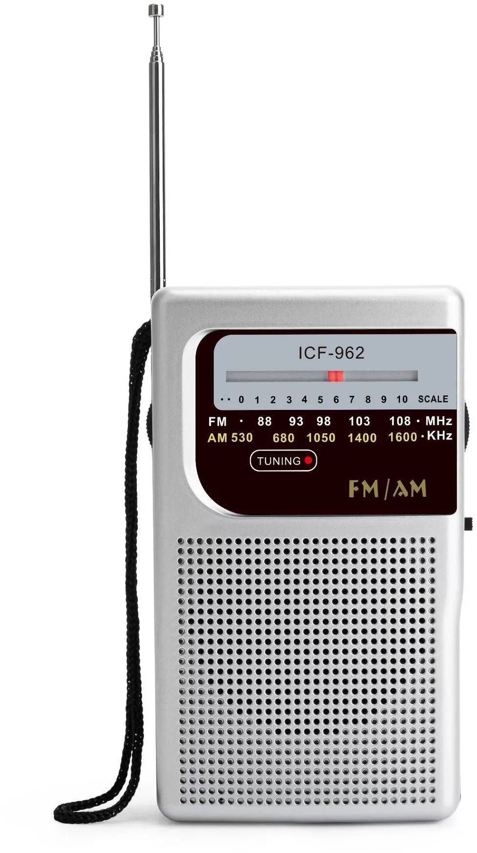 מכשיר רדיו נייד - טרנזיסטור על סוללות AM/FM ICF-962 POCKET RADIO  (כסף)