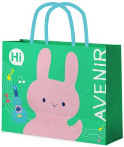 שקית אריזה מהודרת למתנה מקרטון - ירוק / ארנב