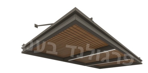 פרגולות אלומיניום יוקרתית : הייטק פרימיום ROYAL CROWN תלויה המשלבת כתר היקפי U 120*50 , הצללה במראה פסים והגנה בפני גשם