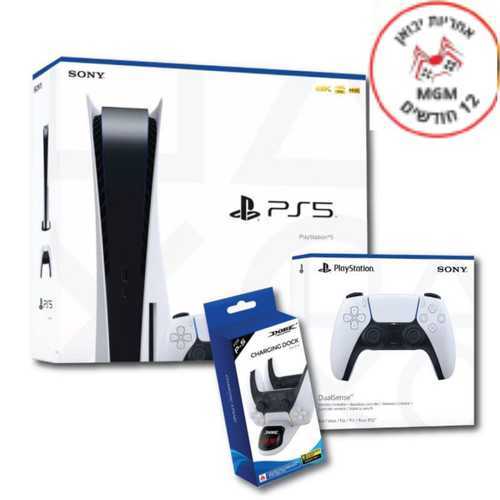  PLAYSTATION 5 825GB BLU-RAY + 2 CONTROLLERS + DUAL CHARGER סוני