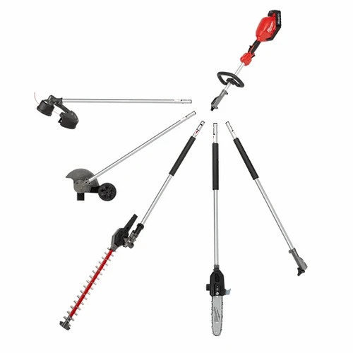  סט מולטי QUIK-LOK עם ראש חרמש +מסור +מגזמת +גוזם שוליים +מאריך +שתי סוללות 5 אמפר Milwaukee 2825-20ST 