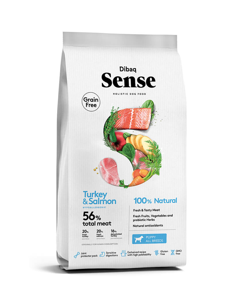 סנס נטול דגנים הודו וסלמון לגורים 12 ק״ג Sense 