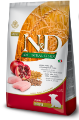 N&D מזון יבש לגורים מגזע קטן - עוף,כוסמין,שיבולת שועל ורימון - שק 2.5 ק