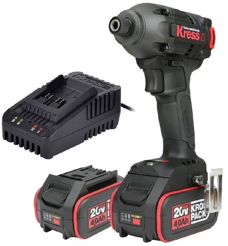 מברגת אימפקט 20V נטענת + שתי סוללות 4Ah מבית KRESS