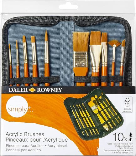 סט 10 מכחולים שיער סינטטי לצבעי אקריליק מבית DALER ROWNEY