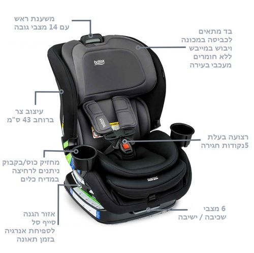 כיסא בטיחות צר פופלר קליק טייט Poplar ClickTight עם בד SafeWash ללא כימיכלים - שחור/אפור Stone Onyx