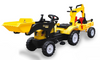 טרקטור פדלים לילדים עם כף קדמית ואחורית עולות ויורדות עם עגלה מתחברת ו 2 כלי חפירה בצבע צהוב