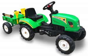 טרקטור פדלים לילדים עם עגלה מתחברת ו 2 כלי חפירה - ירוק