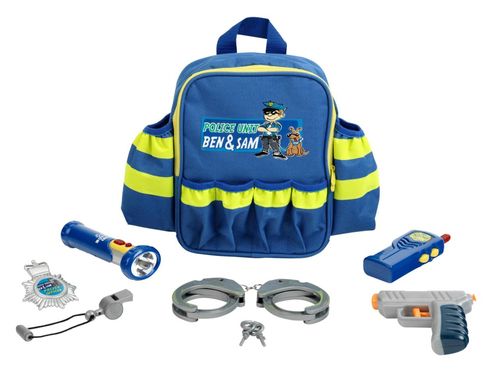תיק גב לפעוט שוטר/ת 6 אביזרים עם פנס מאיר ואקדח משפריץ מים