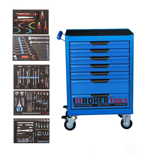 עגלת כלים 7 מגירות כחולה, כולל מנגנון מזוודת 198 1127220