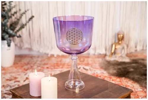 גביע קריסטל 8″ Flower of Life צליל פה (F3) – צ’קרת לב