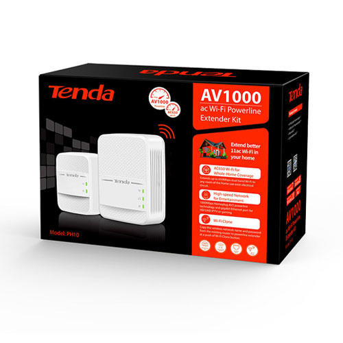 מתאם רשת על חשמל עם מהירויות Tenda PH10 AV1000 AC Wi-Fi Powerline Extender Kit 1000Mbps תנדה