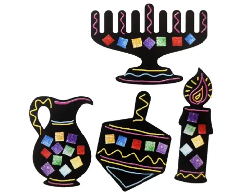 ערכת יצירה - סמלי חנוכה שחורים עם סול נוצץ ואבקת נצנצים - 36 יח'