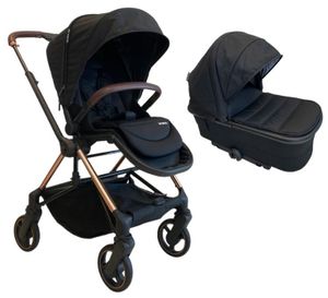 סט עגלת תינוק BOSTON עם ידית מתהפכת, נעילת גלגלים אוטומטית וקיפול קומפקטי - מוזהב/שחור