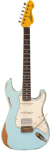 Vintage V6H ICON HSS Electric Guitar ~ Ultra-Gloss Distressed Laguna Blue