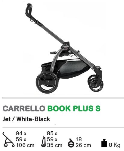 שלדת עגלת BOOK PLUS S עם גלגלים בולמי זעזועים - לבן/שחור