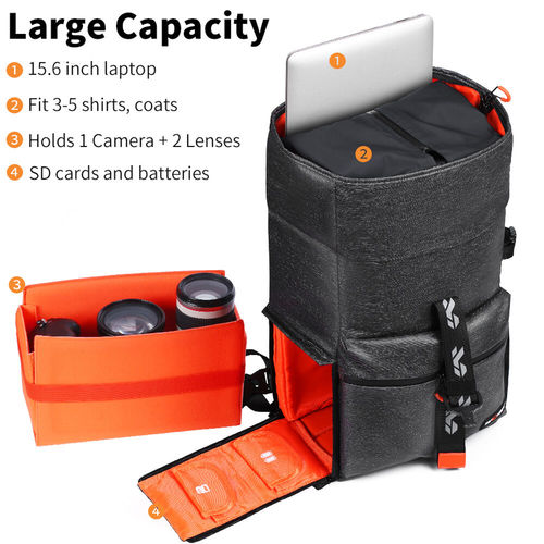 תיק גב לצילום לשימוש רב תכליתי - K&F Concept Camera Photography Backpack for SLR/DSLR Camera, Lens w/ Rain Cover KF13.096V1