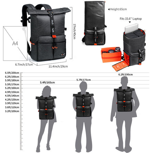תיק גב לצילום לשימוש רב תכליתי - K&F Concept Camera Photography Backpack for SLR/DSLR Camera, Lens w/ Rain Cover KF13.096V1