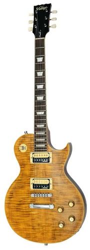 Vintage V100AFD ReIssued Electric Guitar ~ Flamed Amber