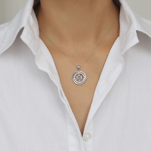 שרשרת ותליון מגן דוד וברכת הכהנים (18.5ממ) זהב 14K