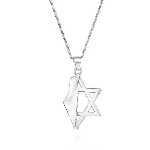 שרשרת ותליון חותם מגן דוד ומפת ארץ ישראל (27ממ) מזהב 14K