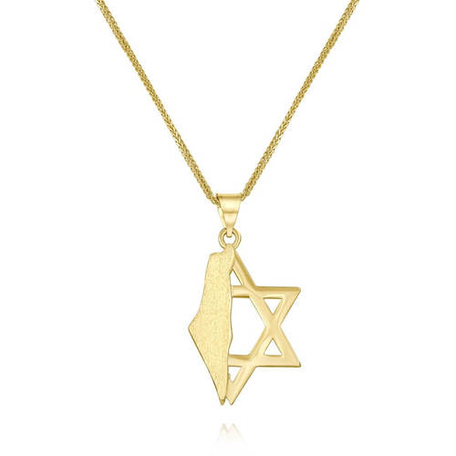 שרשרת ותליון חותם מגן דוד ומפת ארץ ישראל מזהב 14K