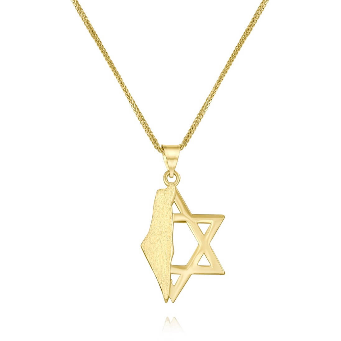שרשרת ותליון חותם מגן דוד ומפת ארץ ישראל מזהב 14K