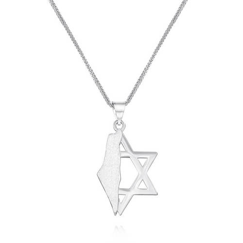 שרשרת ותליון חותם מגן דוד ומפת ארץ ישראל מזהב 14K