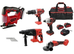 סט נטען 18V מברגת אימפקט + פטישון + משחזת זווית + מסור ג